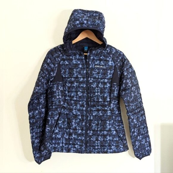 Eddie Bauer Women's Stormdown 800 Pertex  Quantum Hooded Jacket Black/Blue Sz M - Picture 1 of 7
